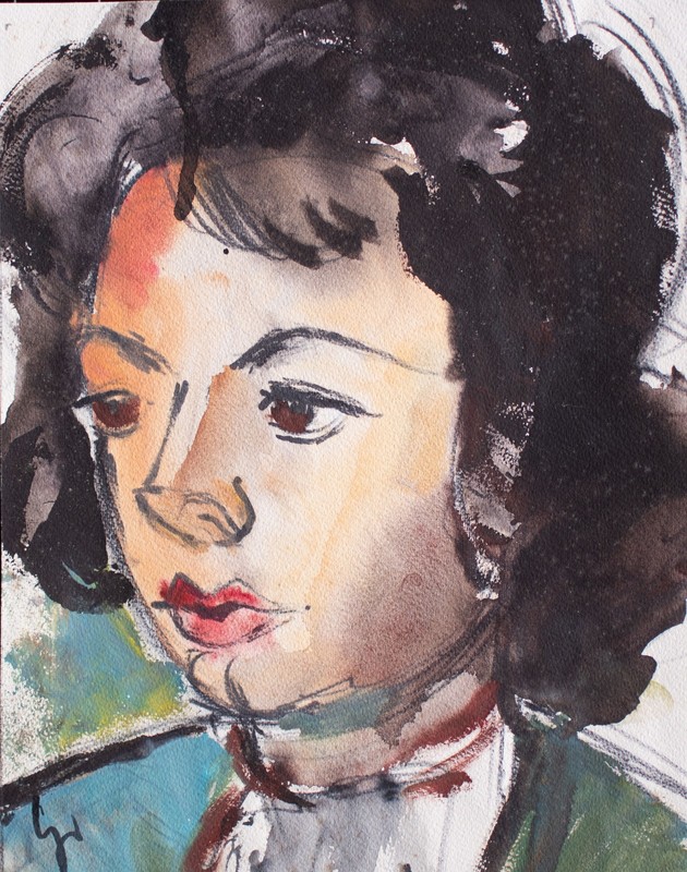 Gerhard Schulte-Dahling Woman Portrait Expressionism Monogrammed Watercolor