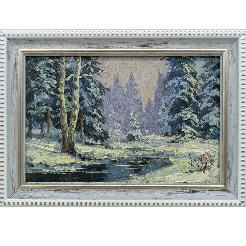 original oil painting framed landscape art rural landscape winter landscape 4×6