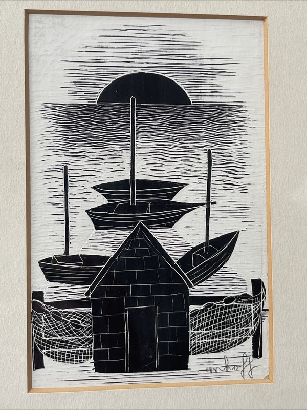 MARGO HOFF PAINTING ANTIQUE NAUTICAL WPA ERA 1930'S DRAWING FAMOUS MODERNIST gallery