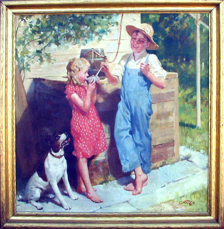 Indiana Oil CHARLES B FALLS ‘Singing Farm Boy’, 24″ x 23″