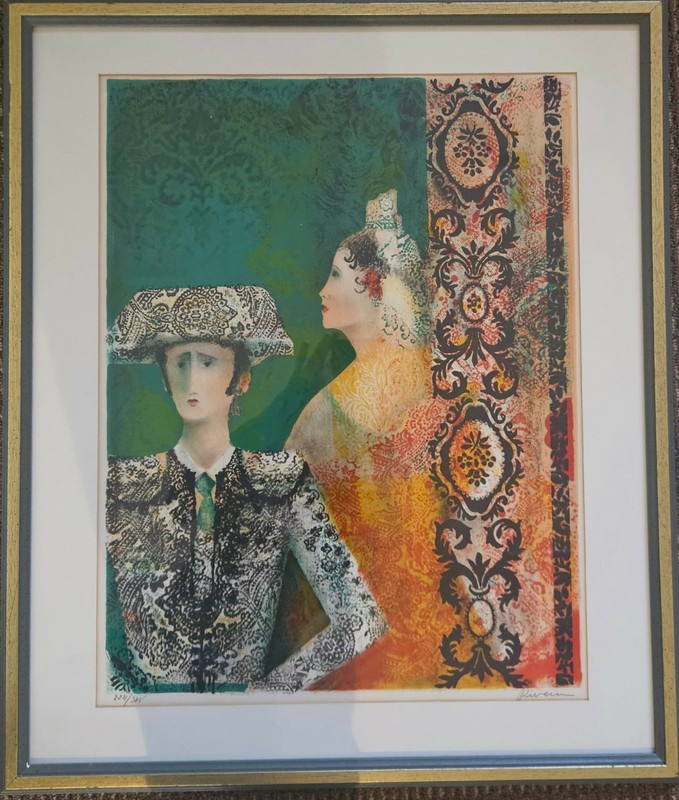 Signed Rivera Bullfighter Lithograph 224/375 Framed 23×27 Matador Art