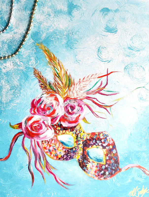 Figurative Mask Wall Art 16×20 Original Mixed Media Painting Decor