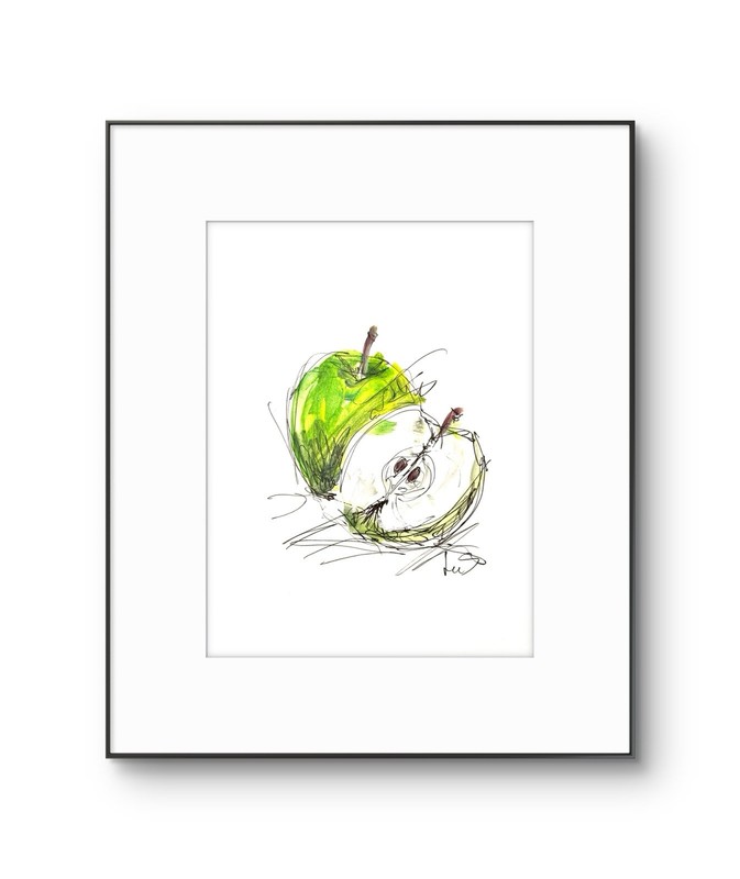 Original Abstract Expressionism 9X12 Pears Paper Ink Colorful Handmade Signed 15