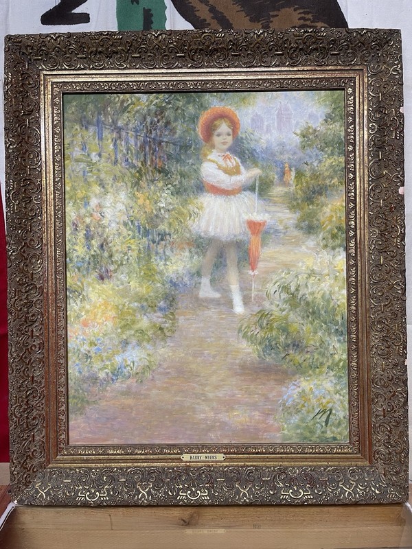Harry Myers Little Girl Painting Framed Oil on Board Children Original Signed