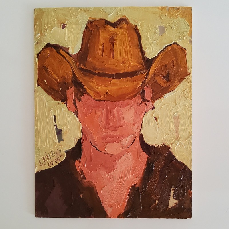 Cowboys Portrait Painting Western Original Oil Art Abstract Modern Small Artwork