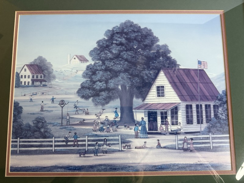 School Children Playing Outside B.J. Cummings, Folk Art 1987 Matted & Framed