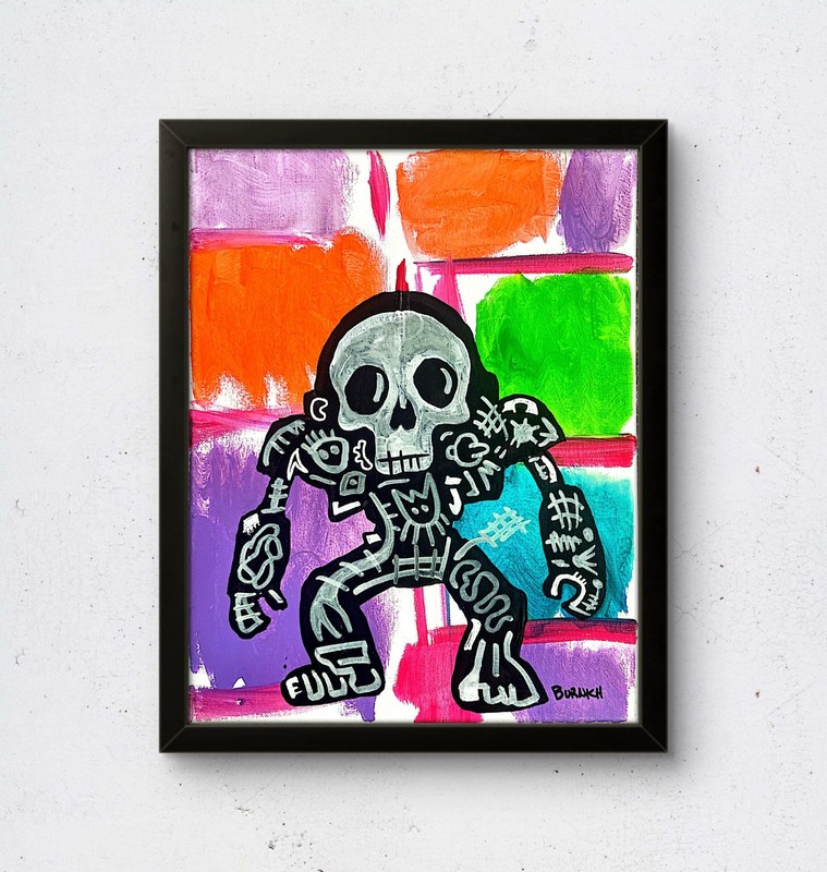 Hand Painted Skull Creature 11×14 Canvas Pop Art Acrylic Multicolor Home Decor