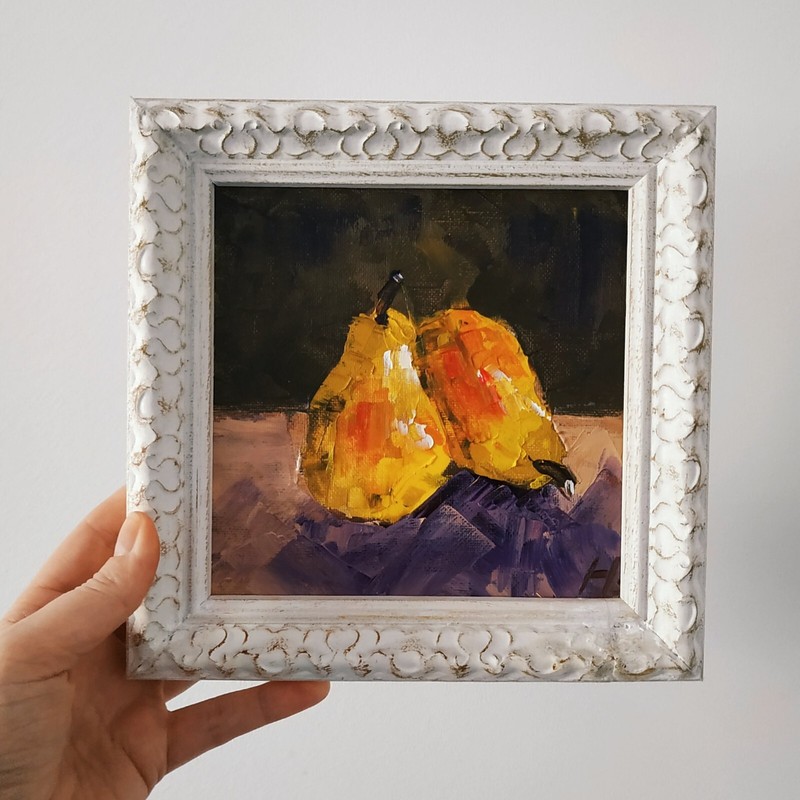 Pears Painting Impasto Painting Original Oil Painting Kitchen Decor 3D Art 6×6