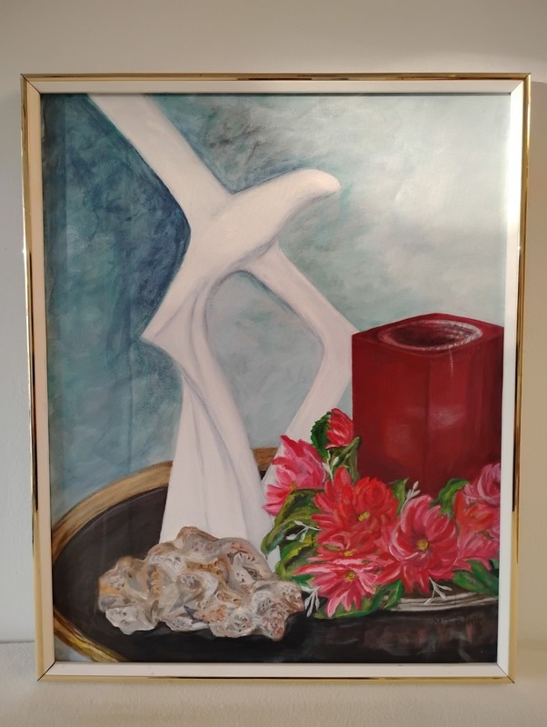 Vintage «Tabletop Still Life Scene» Oil Painting . Framed And Signed M.J.Brown.