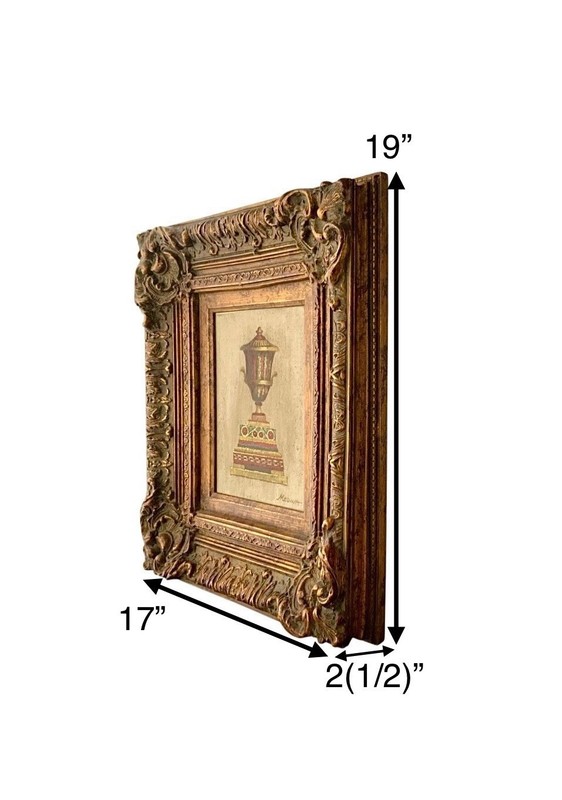 Painting Classic Urn Oil on Canvas Lidded Vase Signed Medina Vintage Rococo Art gallery