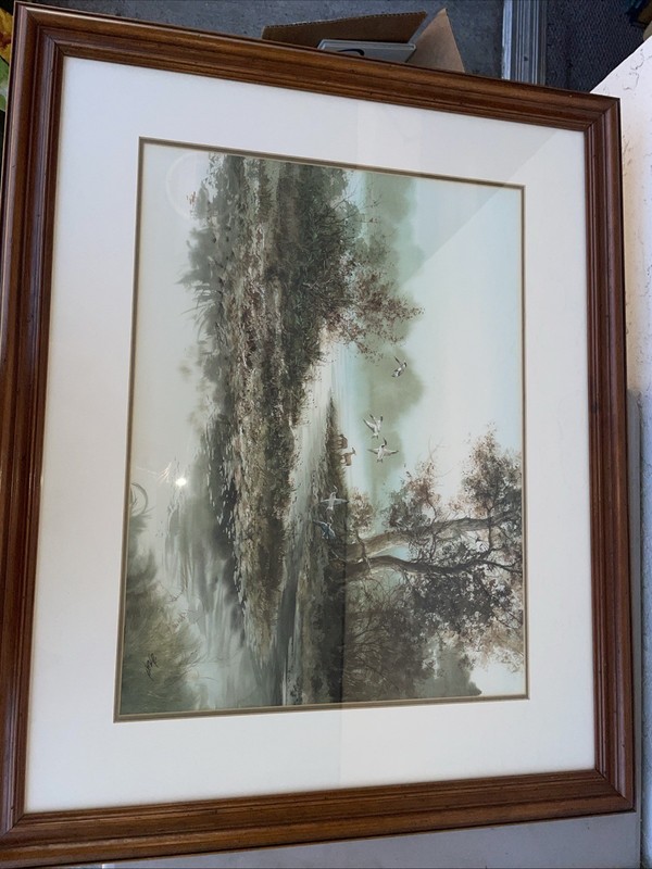 EAD SURACHAI (Thailand 1952) Original Watercolor wildlife creek Framed, 27 x 33 gallery