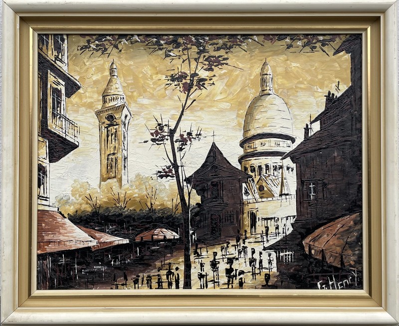 Expressionist Evening City Scene Paris Sacre Coeur Montmartre Oil Painting 1962