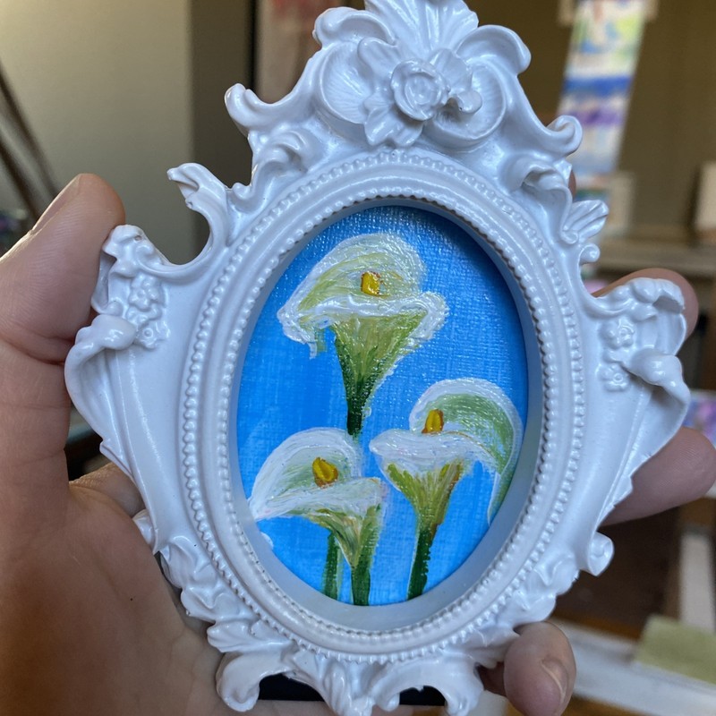 Calla Flowers Original Painting On Paper,5/4,framed,miniature,small,