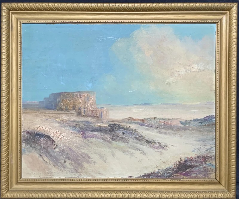 ELIZABETH SCHLESINER (OR SCHLESINGER) ANTIQUE OIL ON BOARD MONUMENT VALLEY, USA