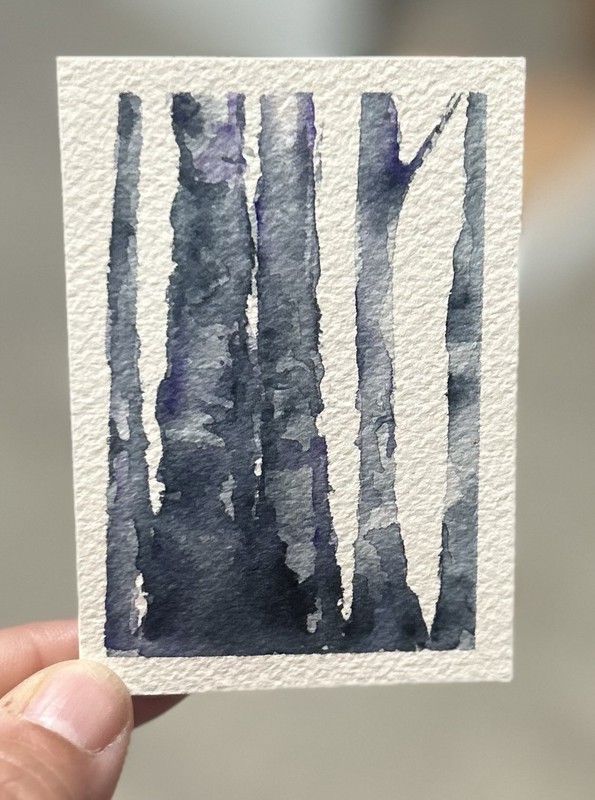 ACEO Moody MN Birch Trees Abstract Watercolor Landscape Painting By Sasha Lehto