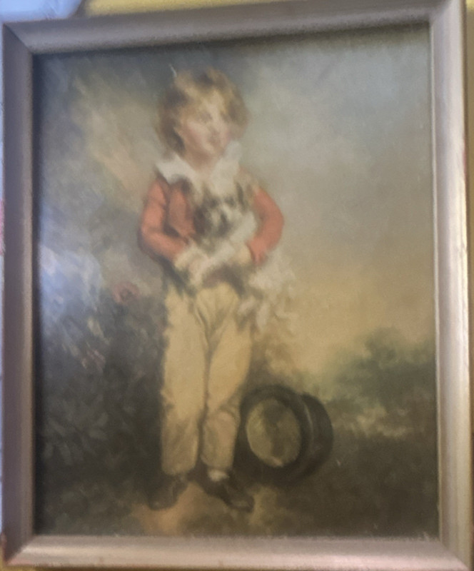 Vintage Realism Portrait Painting, Boy with Dog, Small, People Animals Theme