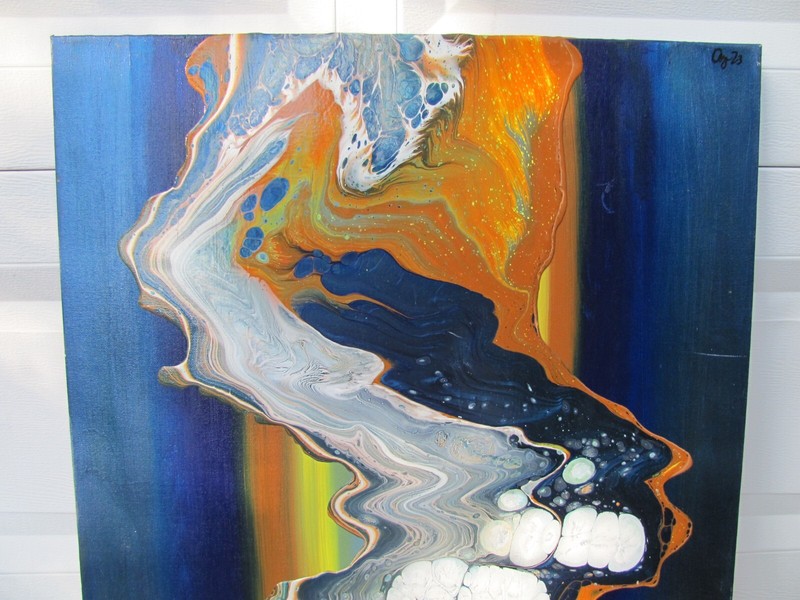 ORIGINAL FLUID ABSTRACT LARGE TWILIGHT SIGNED BY DEZ ACRYLIC PAINTING MULTICOLOR gallery