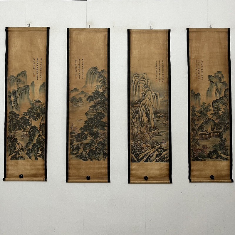 4 PCS landscape Scroll Decorative Prints Chinese Imitation Ancient Ink Painting