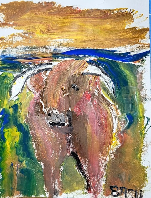 Friendly Bison 9x12 Abstract Expressionist Original Painting Canvas gallery