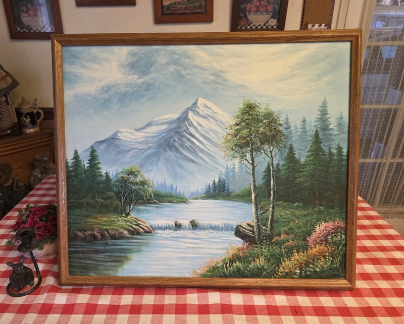 W. CHAPMAN ORIGINAL OIL ON CANVAS MOUNTAIN WATERFALL LANDSCAPE PAINTING ART 25″