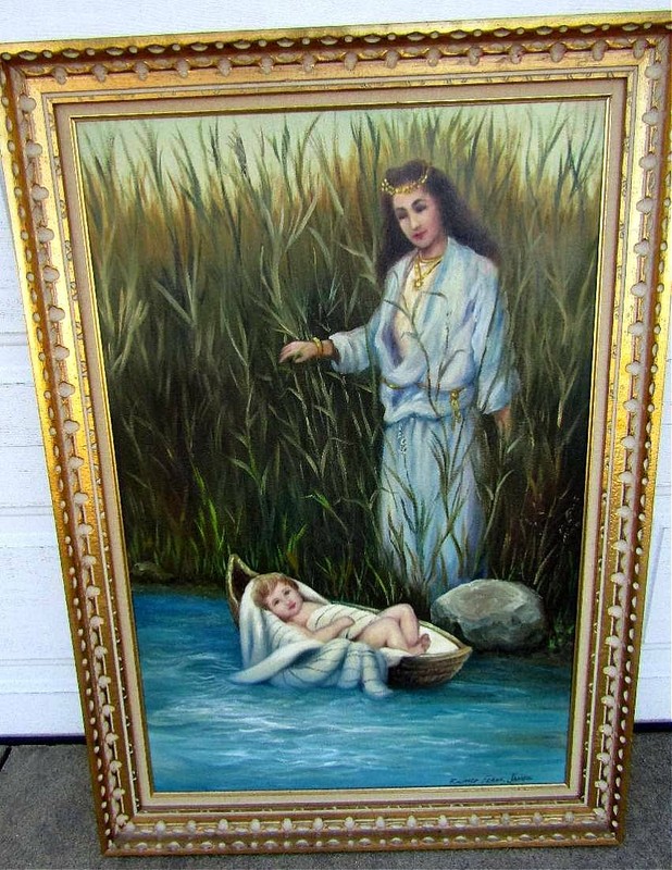 RICHARD FRANK JAMES » MOSES IN BUSHES » 41″ x 29″ PAINTING ON CANVAS – very nice