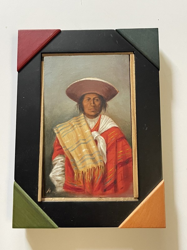 Antique Portrait Painting Mexico Or South America Peru Ecuador Small Gem Fine