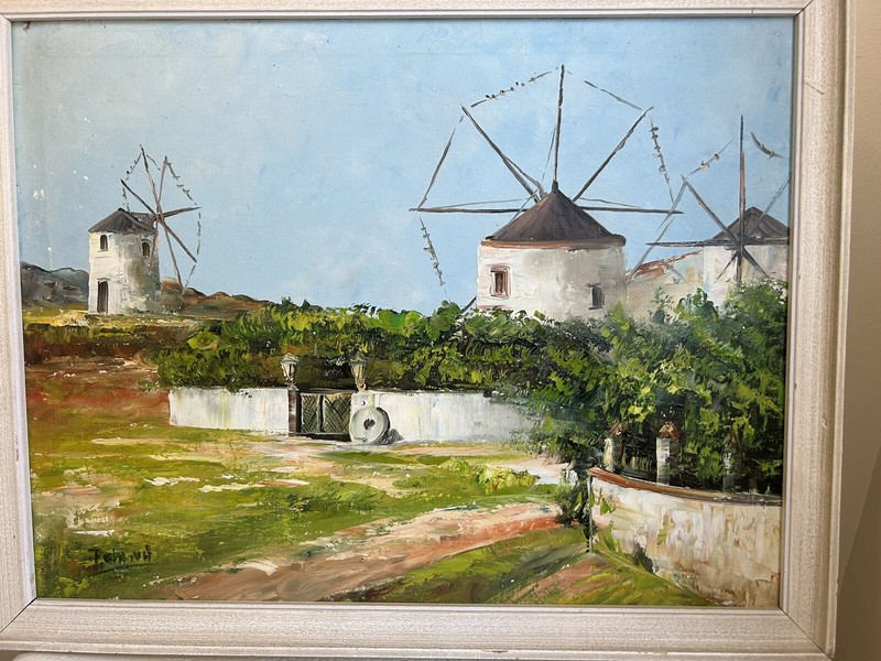 Mykonos Greece Sunshine Windmill Painting Island 13"x8.5” gallery