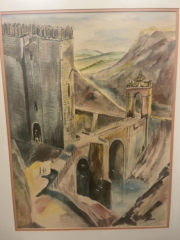 2 Mid Century VTG Stunning Watercolor Painting Toledo Spain Architecture 1960s gallery