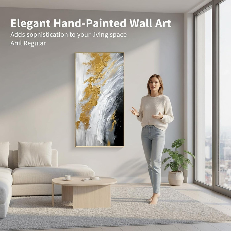 Hand-Painted Black and White Abstract Oil Painting on Canvas for Entrance-Hall, gallery