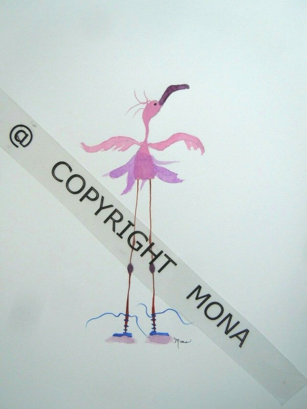 DANCING FLAMINGO ~ «FIONA’S NEW BALLET SHOES» Watercolor ~ HAND PAINTED