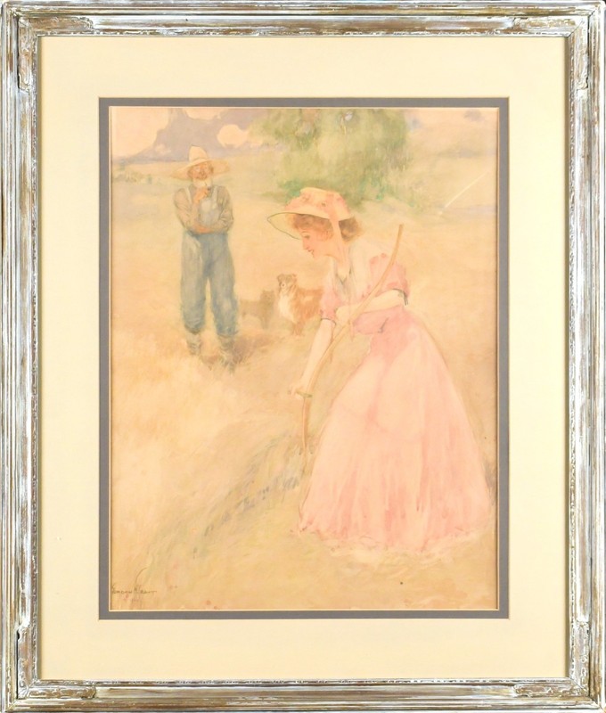Gordon H. Grant (1875-1962) Watercolor Painting «Scything» Signed Dated 1904