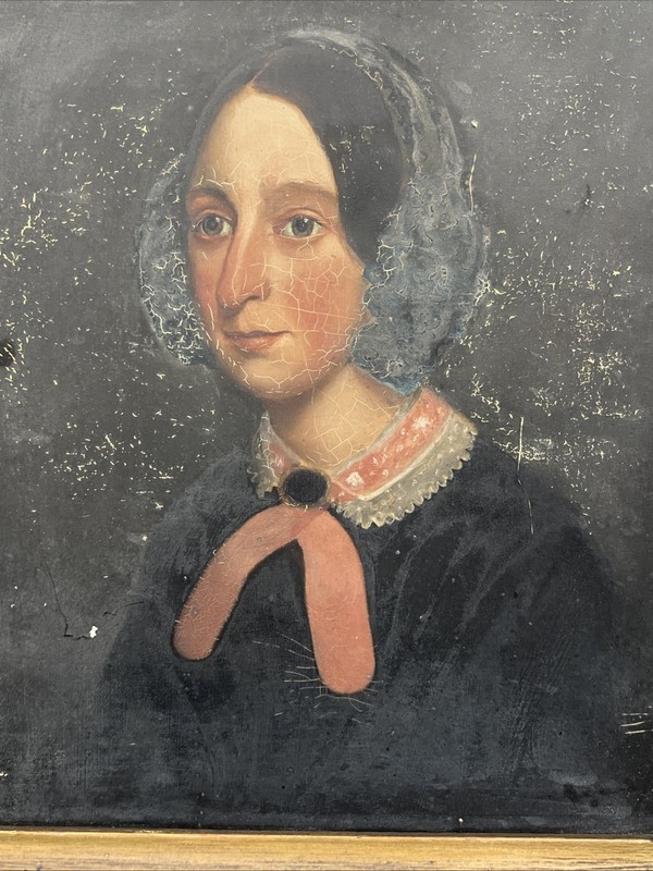 American Folk Art Portrait Oil on Tin Painting Amelia Jackson Holmes dated 1850 gallery