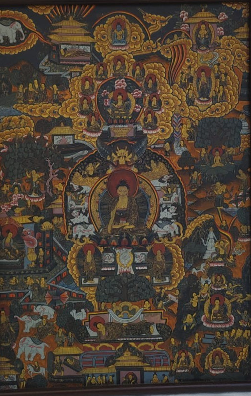 Detailed Buddha Life Wheel Mandala Painting Tibetan Style Religious Art