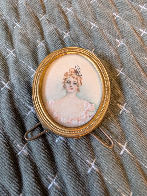 Antique Miniature Victorian Portrait Painting Signed B.W Elegant Victorian Woman gallery