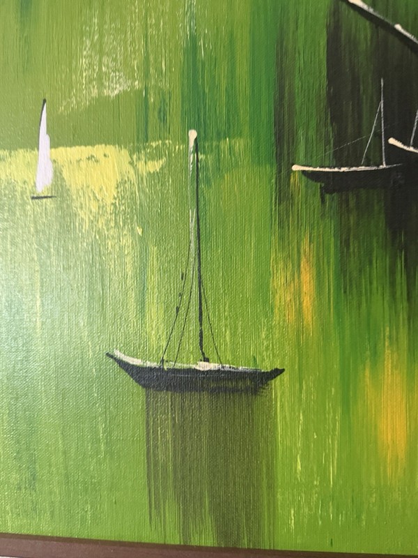 Signed Original Mid Century Modern Painting Sailboats 37”x25” “ The Channel “ gallery