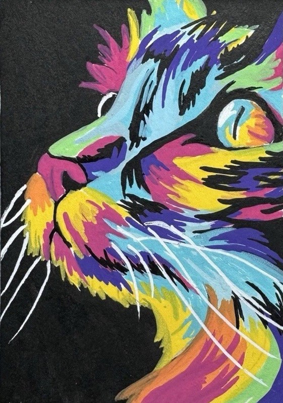 ACEO *PRINT* Rainbow Cat Kitty Neon Kitten Lisa Frank Animal Pink TINYCANVASBYH