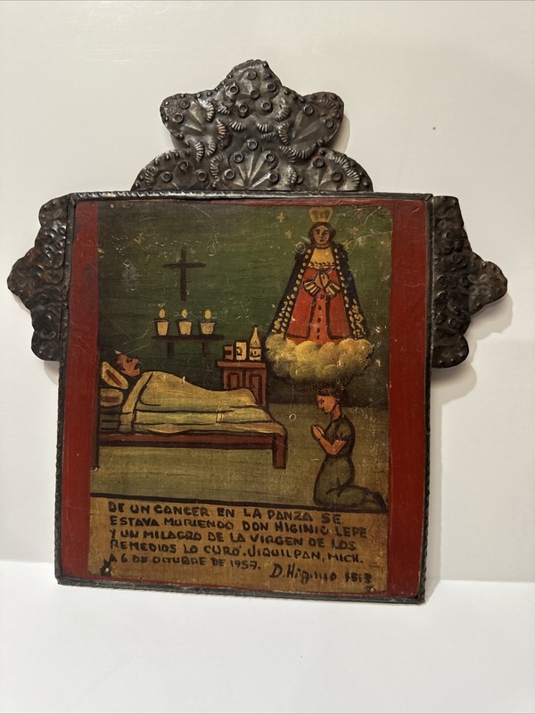 ANTIQUE PAINTING RELIGIOUS ICON ICONIC PORTRAIT folk retablo NAIVE Angel Signed gallery