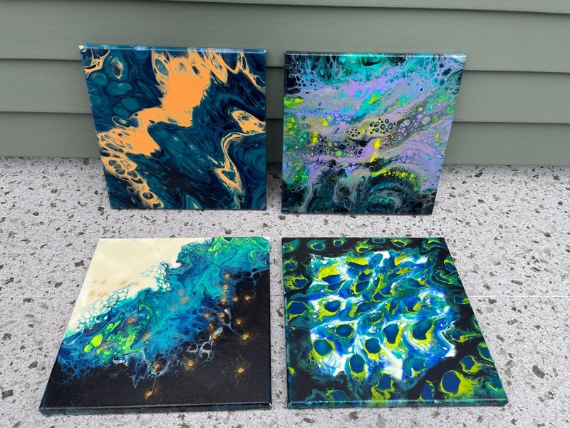 Fluid Abstract Acrylic Pour Painting Lot 4 Oceanic Cellular Flow Original Art