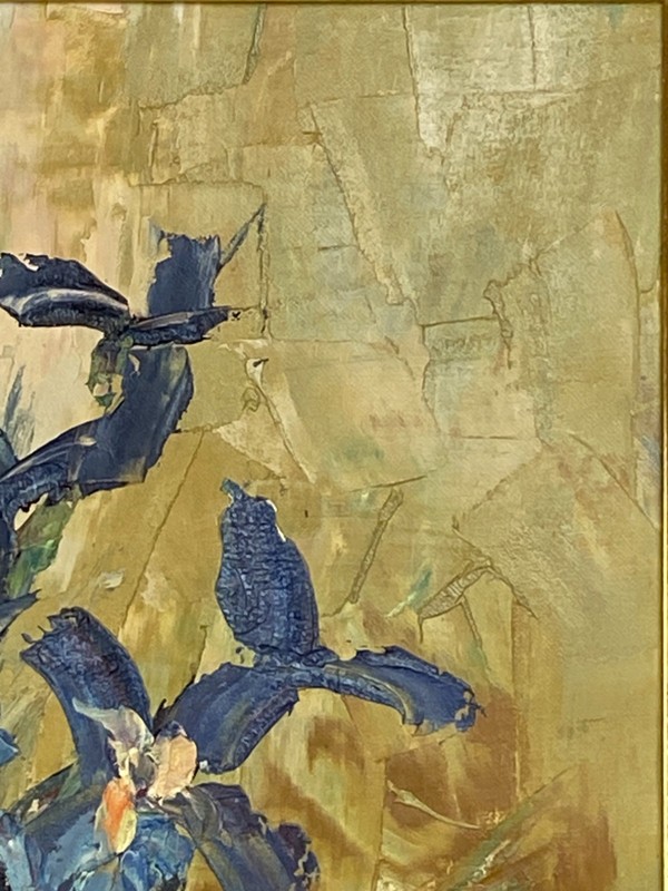 Floral Oil Painting 36x29 Gian Luigi Campanile Blue Iris 1964 Large Impasto gallery