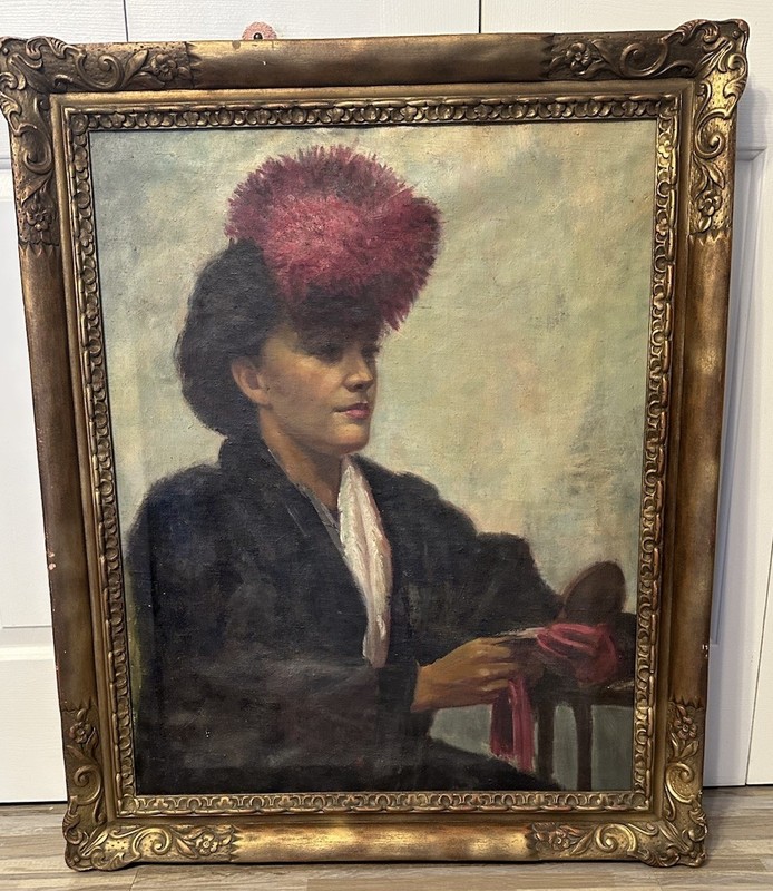 Antique Double Sided Oil Painting Beautiful Woman Portrait & Man Reading Signed