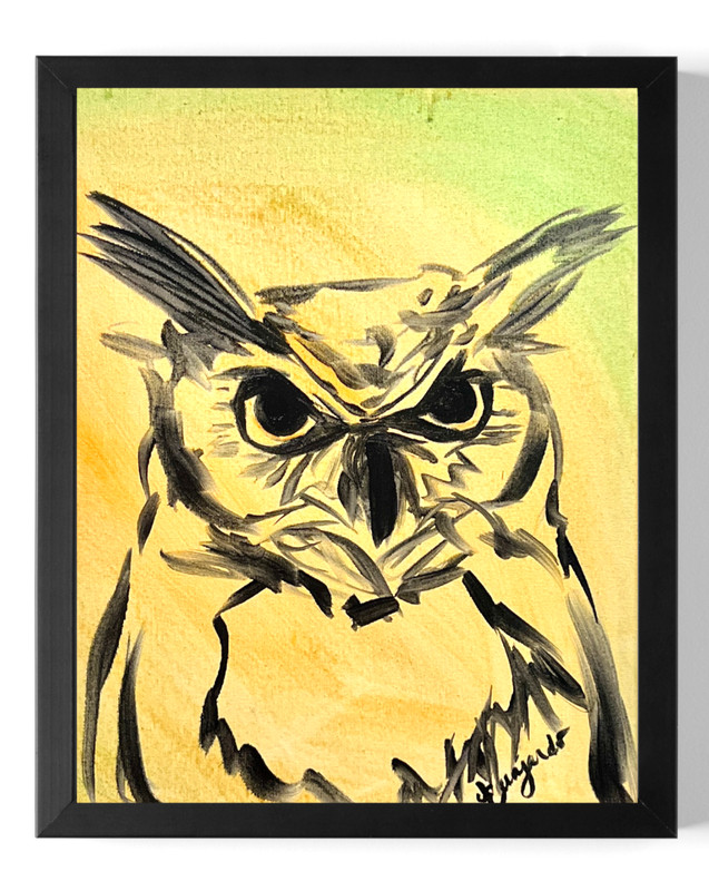 Guajardo Original Art Wise Owl Sunset 14X11 Canvas Interior Wall Decor