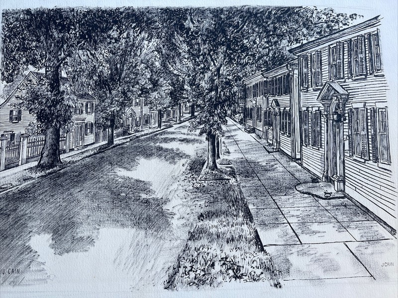 Jo Cain DRAWING ANTIQUE WPA KINGSTOWN RHODE ISLAND RARE REGIONALISM FAMOUS OLD