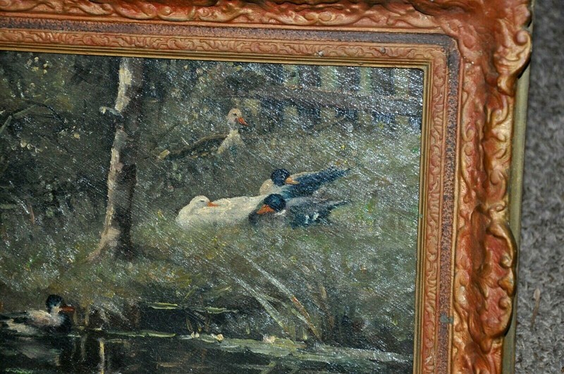 Powerful Antique American Ducks on Pond oil on Canvas gallery