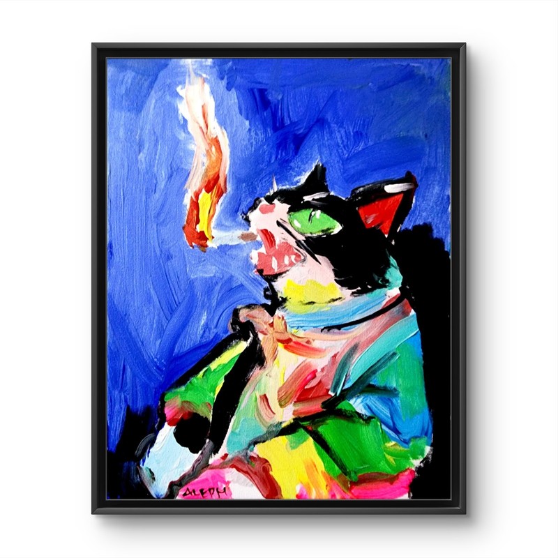 Aleph Original Abstract Cat Canvas Neo Expressionist Fine Art Decor 11×14