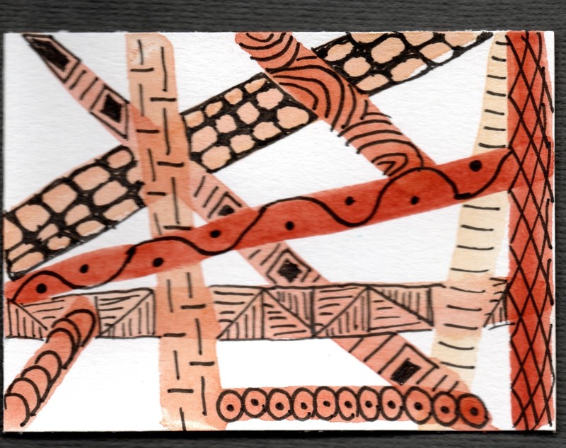 ACEO mixed media original painting abstract orange patterns
