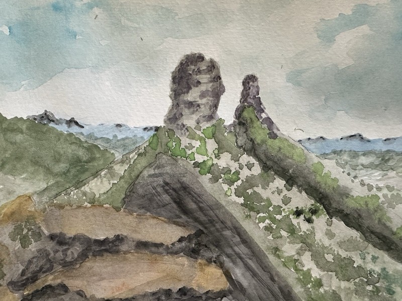 Original Watercolor CHIMNEY ROCK MONUMENT Pagosa Springs Colorado Landmark 12×9