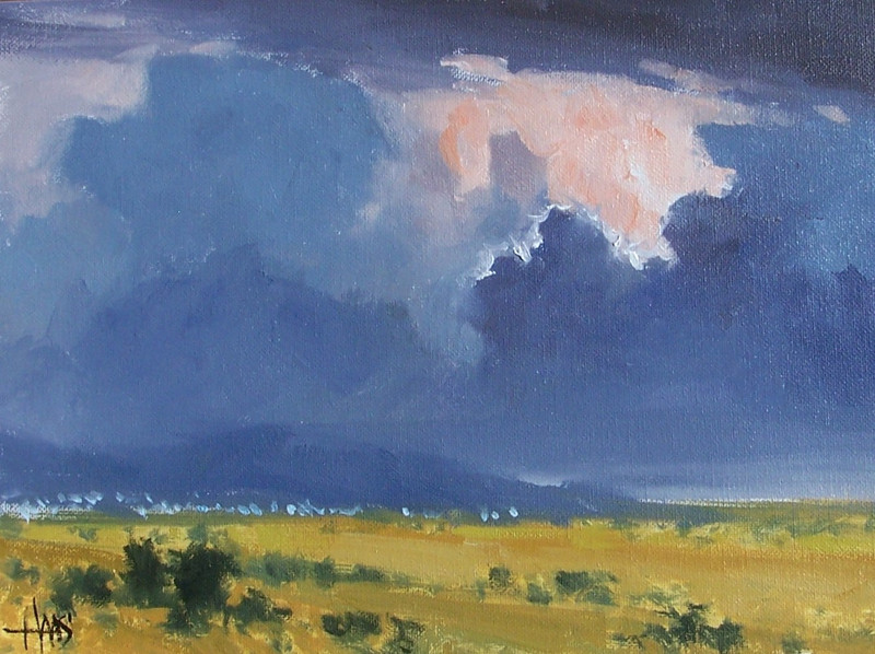 TOM HAAS painting ‘Desert Storm’ oil 9″x12″ Sierra Vista Arizona monsoon clouds