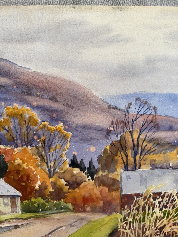 Charles Gordon Harris Vintage Water Color Painting Mt. Farm VT Fall 22” X 15” gallery