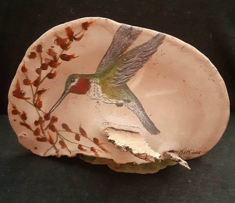 Handpainted Hummingbird On Tree Fungus Mushroom Conk Signed