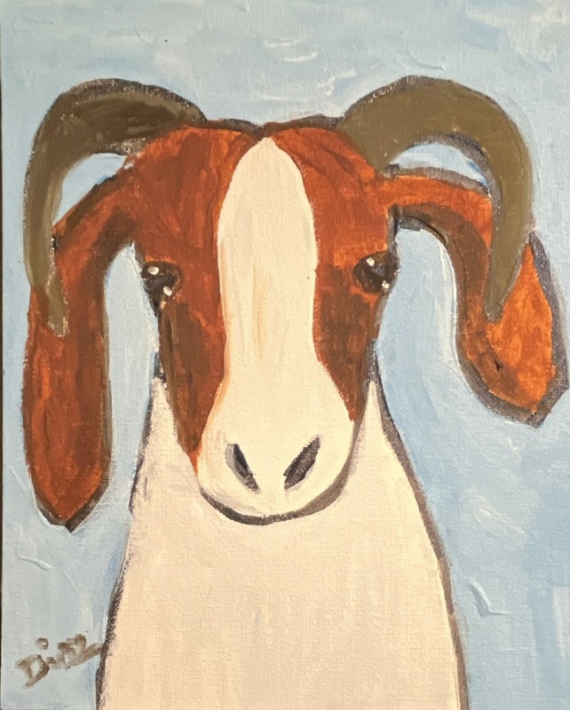 Original Goat Portrait Acrylic Painting Canvas Folk Art Small 8 x 10 Signed Doe